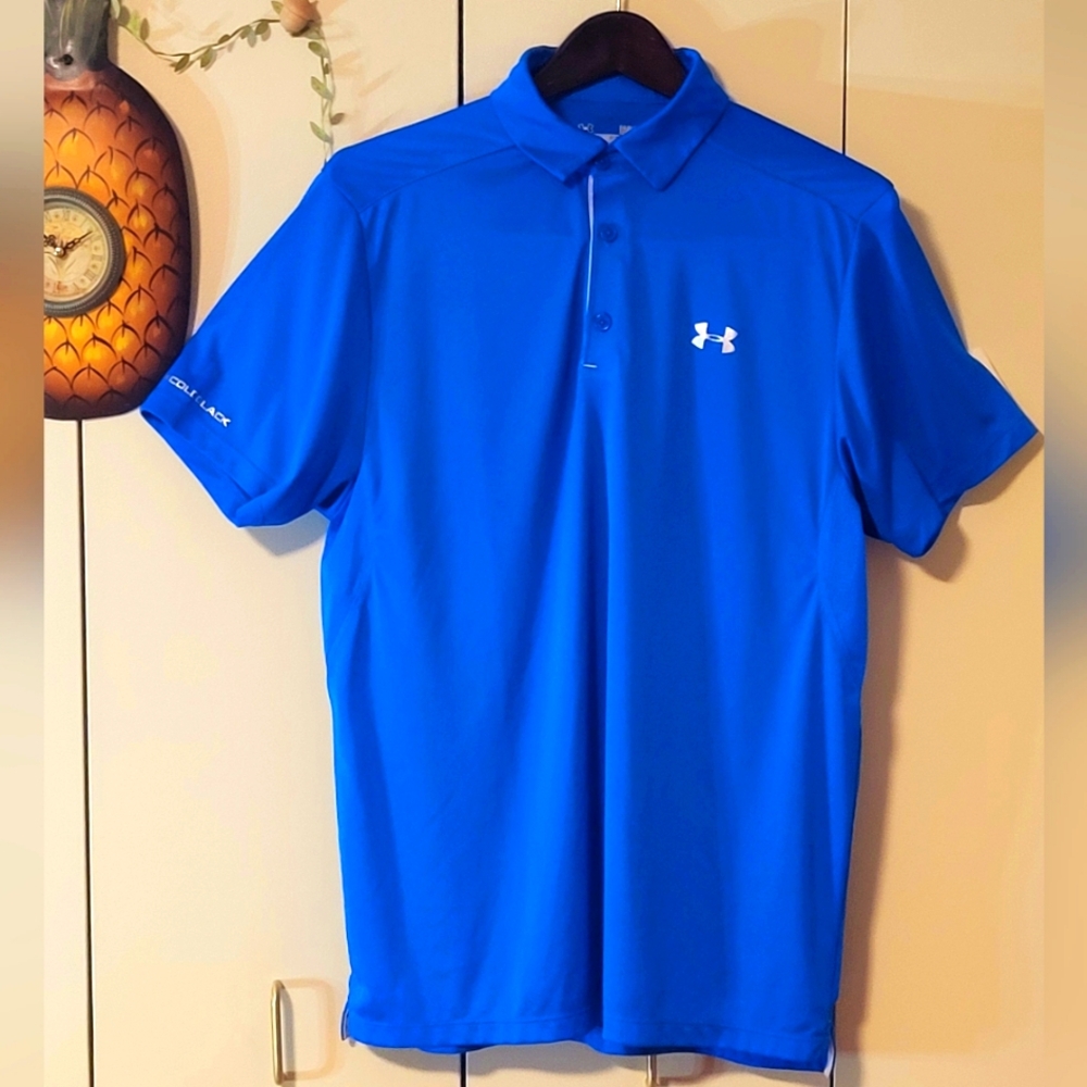 Under Armour polo men's large short sleeves shirt, electric blue golf heat gear